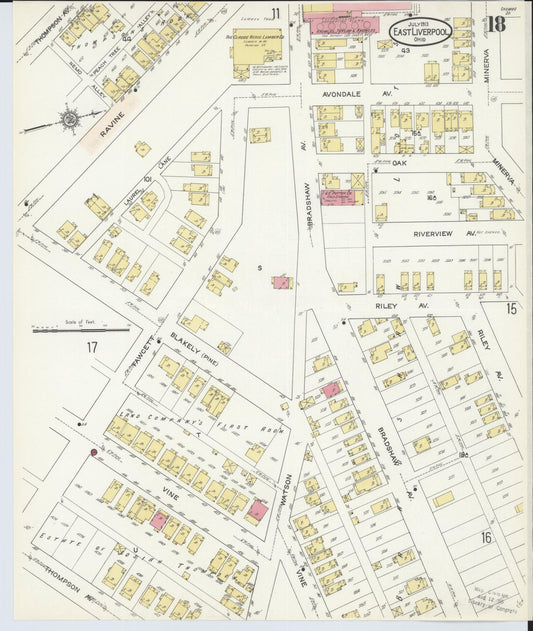 Sanborn Fire Insurance Map from East Liverpool, Columbiana County, Ohio (1913), Sheet #0018 - Historic Sanborn Fire Insurance Map Print, vintage old map wall art, antique decor, genealogy gift, Ohio Ohio map