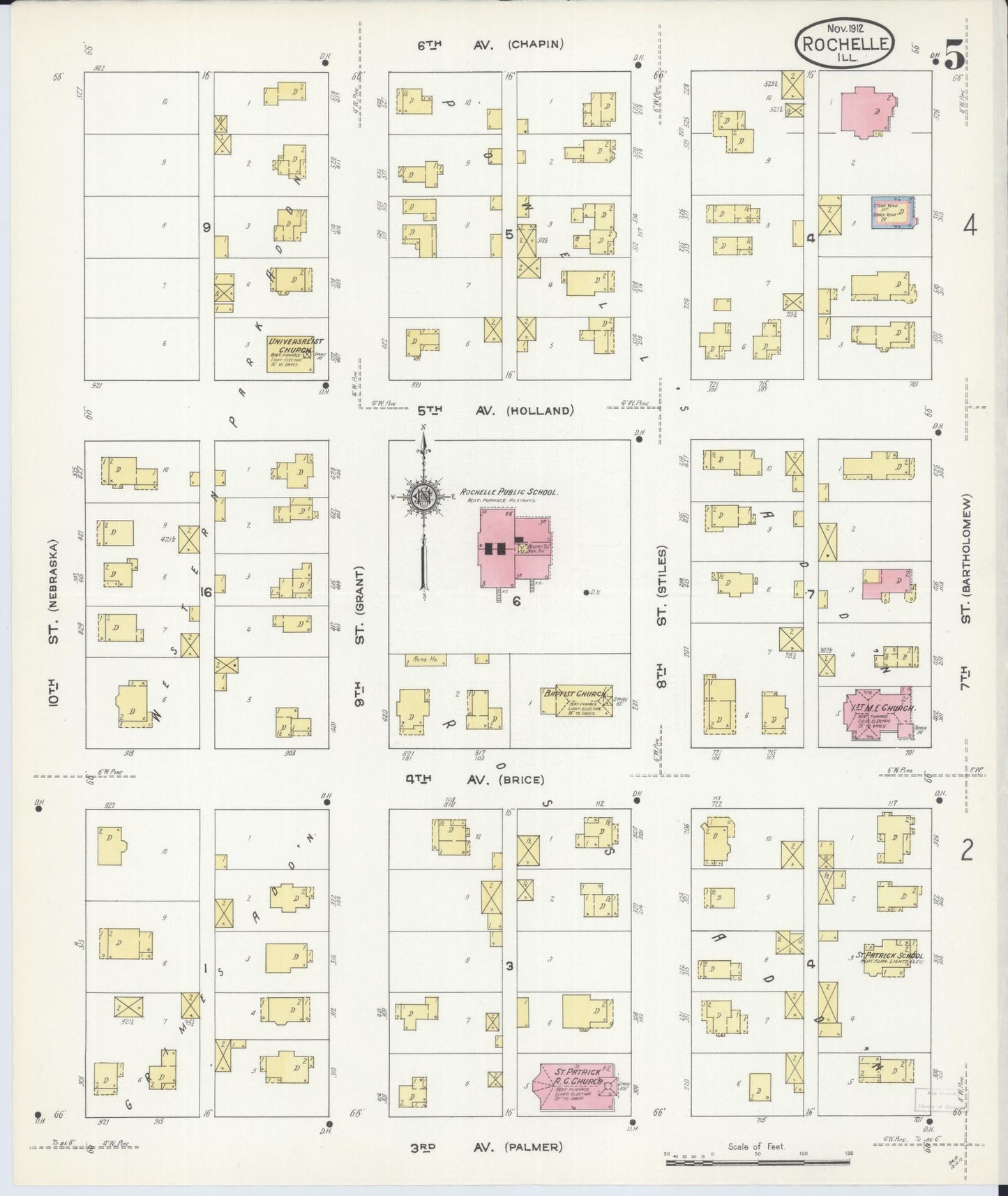 Sanborn Fire Insurance Map from Rochelle, Ogle County, Illinois (1912), Sheet #0005 - Historic Sanborn Fire Insurance Map Print, vintage old map wall art, antique decor, genealogy gift, Illinois Illinois map