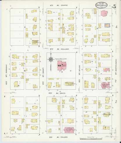 Sanborn Fire Insurance Map from Rochelle, Ogle County, Illinois (1912), Sheet #0005 - Historic Sanborn Fire Insurance Map Print, vintage old map wall art, antique decor, genealogy gift, Illinois Illinois map