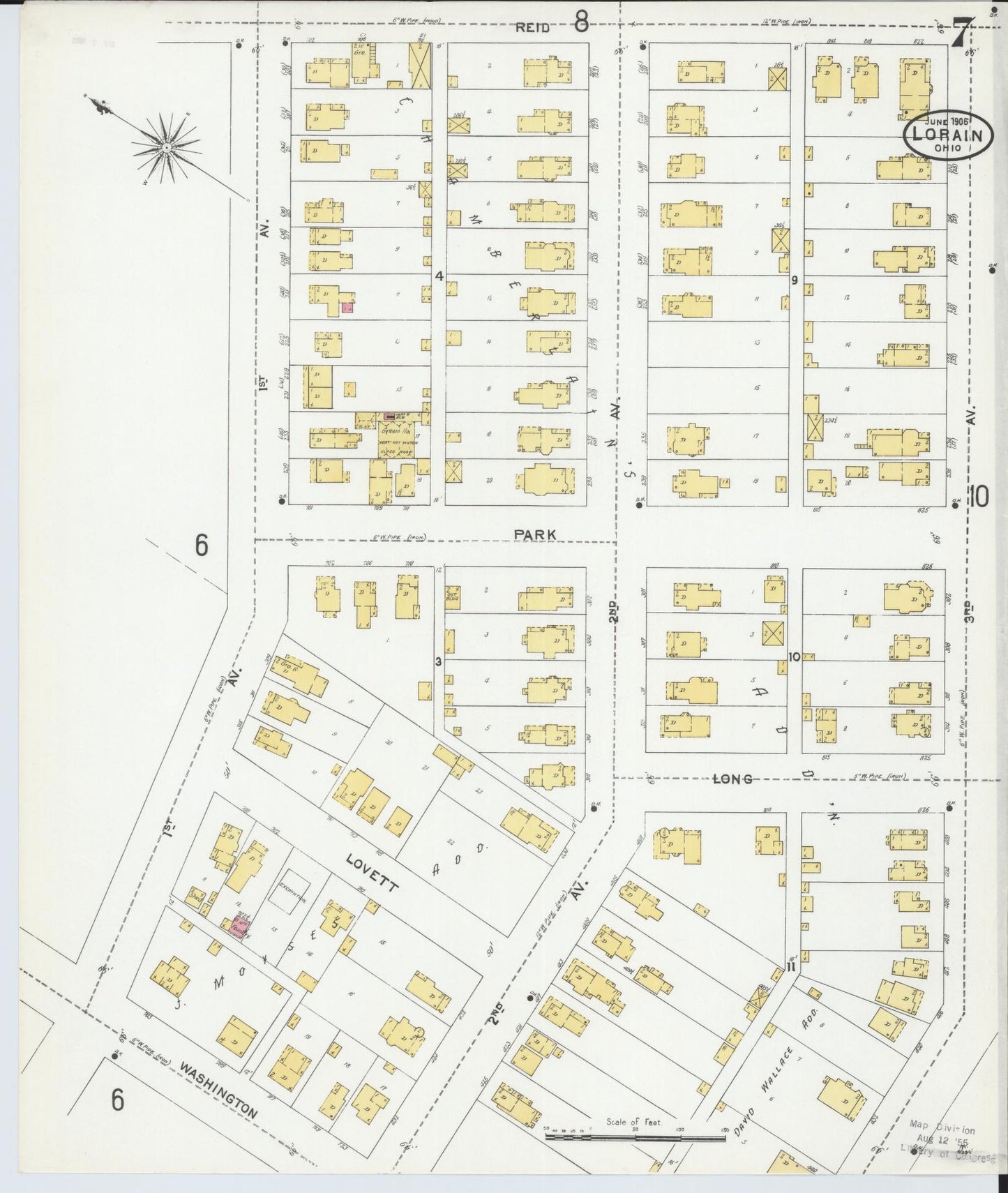 Sanborn Fire Insurance Map from Lorain, Lorain County, Ohio (1905), Sheet #0007 - Historic Sanborn Fire Insurance Map Print, vintage old map wall art, antique decor, genealogy gift, Ohio Ohio map