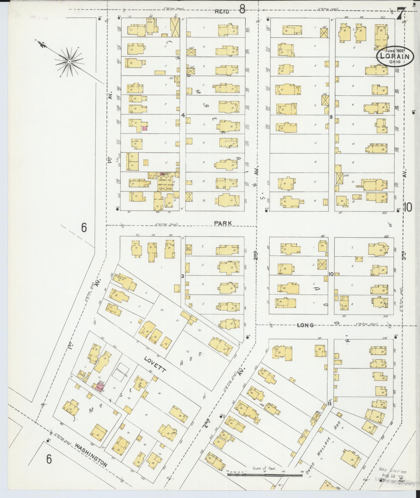 Sanborn Fire Insurance Map from Lorain, Lorain County, Ohio (1905), Sheet #0007 - Historic Sanborn Fire Insurance Map Print, vintage old map wall art, antique decor, genealogy gift, Ohio Ohio map