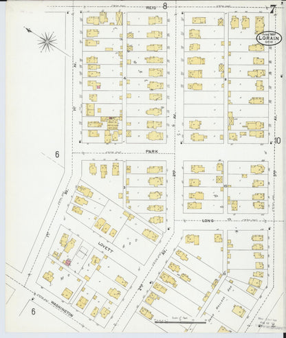 Sanborn Fire Insurance Map from Lorain, Lorain County, Ohio (1905), Sheet #0007 - Historic Sanborn Fire Insurance Map Print, vintage old map wall art, antique decor, genealogy gift, Ohio Ohio map