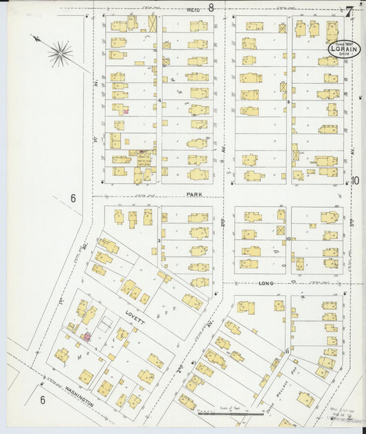 Sanborn Fire Insurance Map from Lorain, Lorain County, Ohio (1905), Sheet #0007 - Historic Sanborn Fire Insurance Map Print, vintage old map wall art, antique decor, genealogy gift, Ohio Ohio map