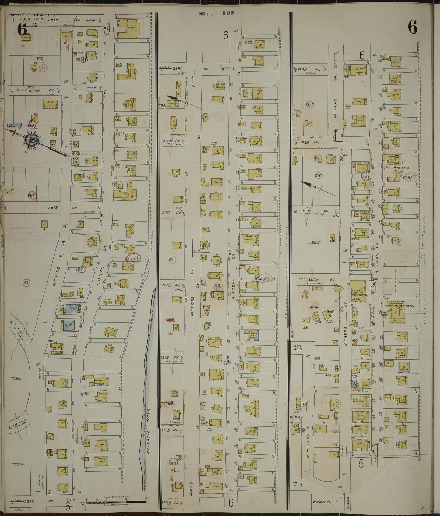 Sanborn Fire Insurance Map from Myrtle Beach, Horry County, South Carolina (1949), Sheet #0006 - Complete Map Set gallery image, historic Sanborn map, vintage wall art, South Carolina South Carolina