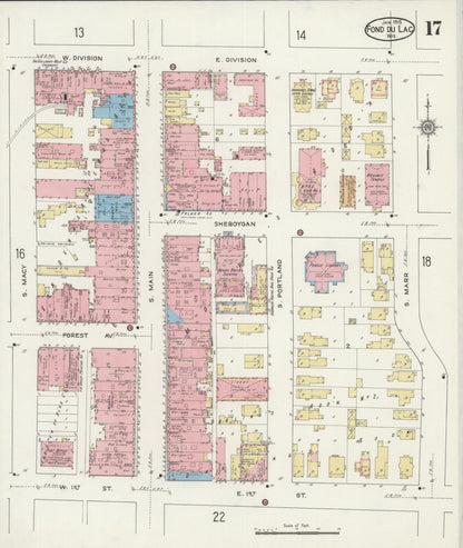 Sanborn Fire Insurance Map from Fond du Lac, Fond du Lac County, Wisconsin (1915), Sheet #0017 - Historic Sanborn Fire Insurance Map Print, vintage old map wall art, antique decor, genealogy gift, Wisconsin Wisconsin map