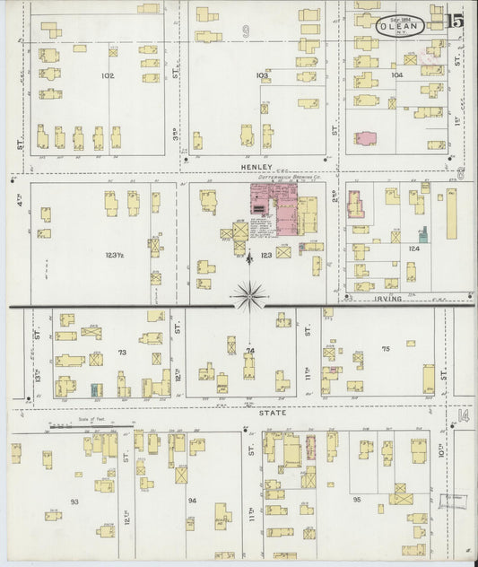 Sanborn Fire Insurance Map from Olean, Cattaraugus County, New York (1894), Sheet #0015 - Historic Sanborn Fire Insurance Map Print, vintage old map wall art, antique decor, genealogy gift, New York New York map