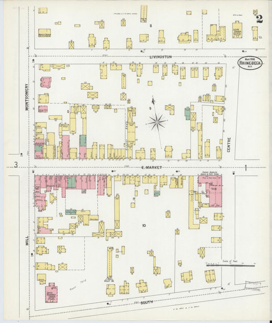Sanborn Fire Insurance Map from Rhinebeck, Dutchess County, New York (1900), Sheet #0002 - Historic Sanborn Fire Insurance Map Print, vintage old map wall art, antique decor, genealogy gift, New York New York map