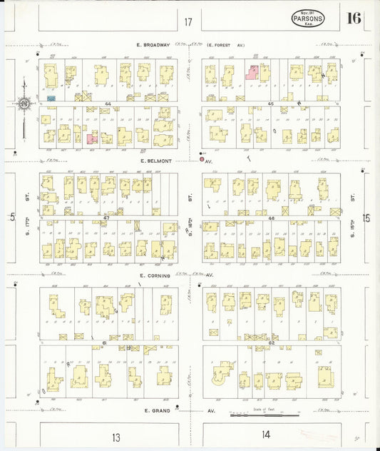 Sanborn Fire Insurance Map from Parsons, Labette County, Kansas (1911), Sheet #0016 - Historic Sanborn Fire Insurance Map Print, vintage old map wall art, antique decor, genealogy gift, Kansas Kansas map