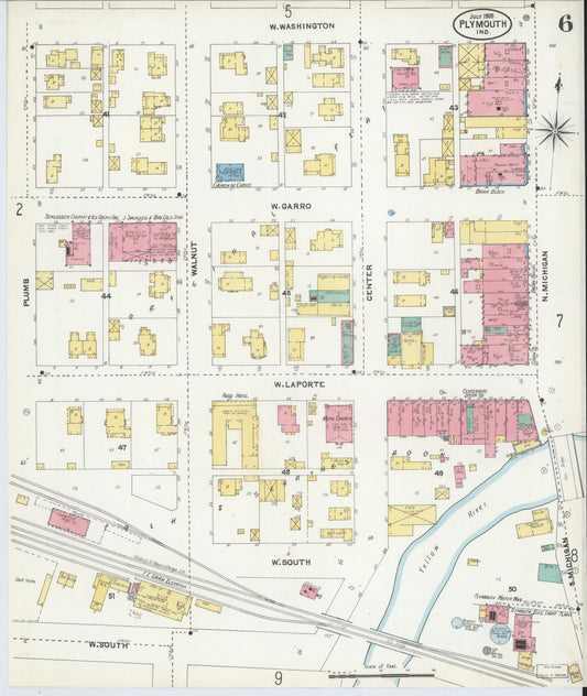 Sanborn Fire Insurance Map from Plymouth, Marhshall County, Indiana (1905), Sheet #0006 - Historic Sanborn Fire Insurance Map Print, vintage old map wall art, antique decor, genealogy gift, Indiana Indiana map