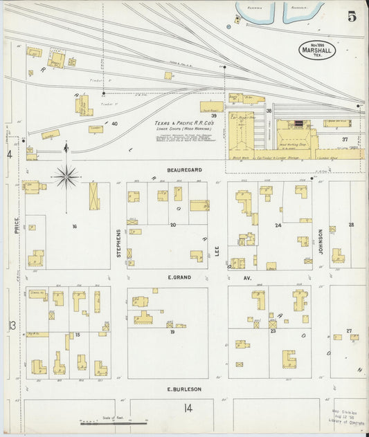 Sanborn Fire Insurance Map from Marshall, Harrison County, Texas (1899), Sheet #0005 - Historic Sanborn Fire Insurance Map Print, vintage old map wall art, antique decor, genealogy gift, Texas Texas map