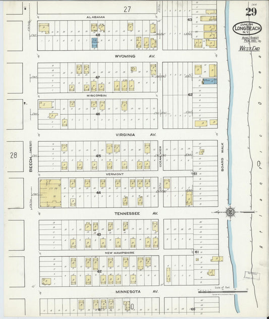 Sanborn Fire Insurance Map from Long Beach, Nassau County, New York (1914), Sheet #0029 - Historic Sanborn Fire Insurance Map Print, vintage old map wall art, antique decor, genealogy gift, New York New York map
