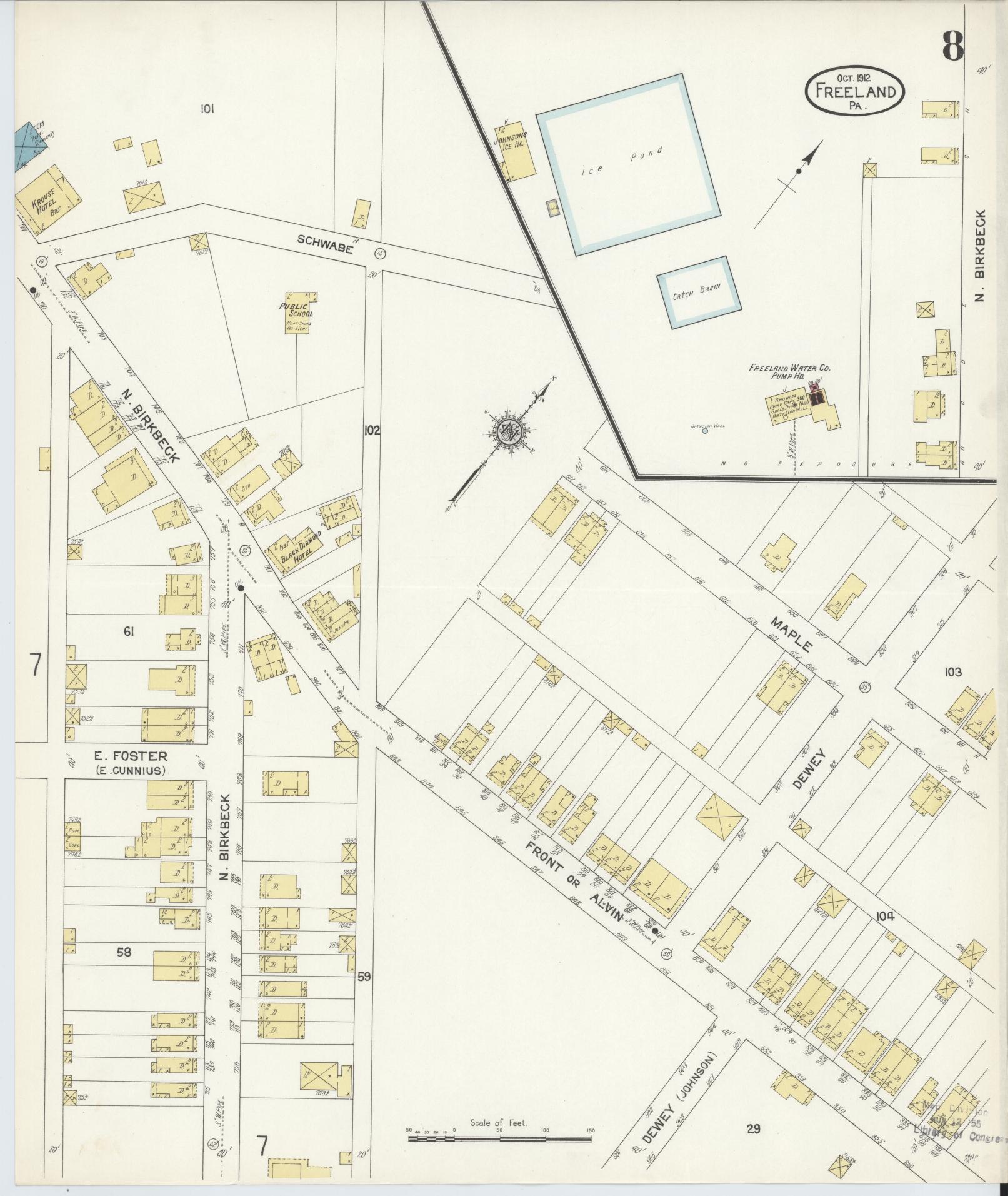 Sanborn Fire Insurance Map from Freeland, Luzerne County, Pennsylvania (1912), Sheet #0008 - Historic Sanborn Fire Insurance Map Print, vintage old map wall art, antique decor, genealogy gift, Pennsylvania Pennsylvania map