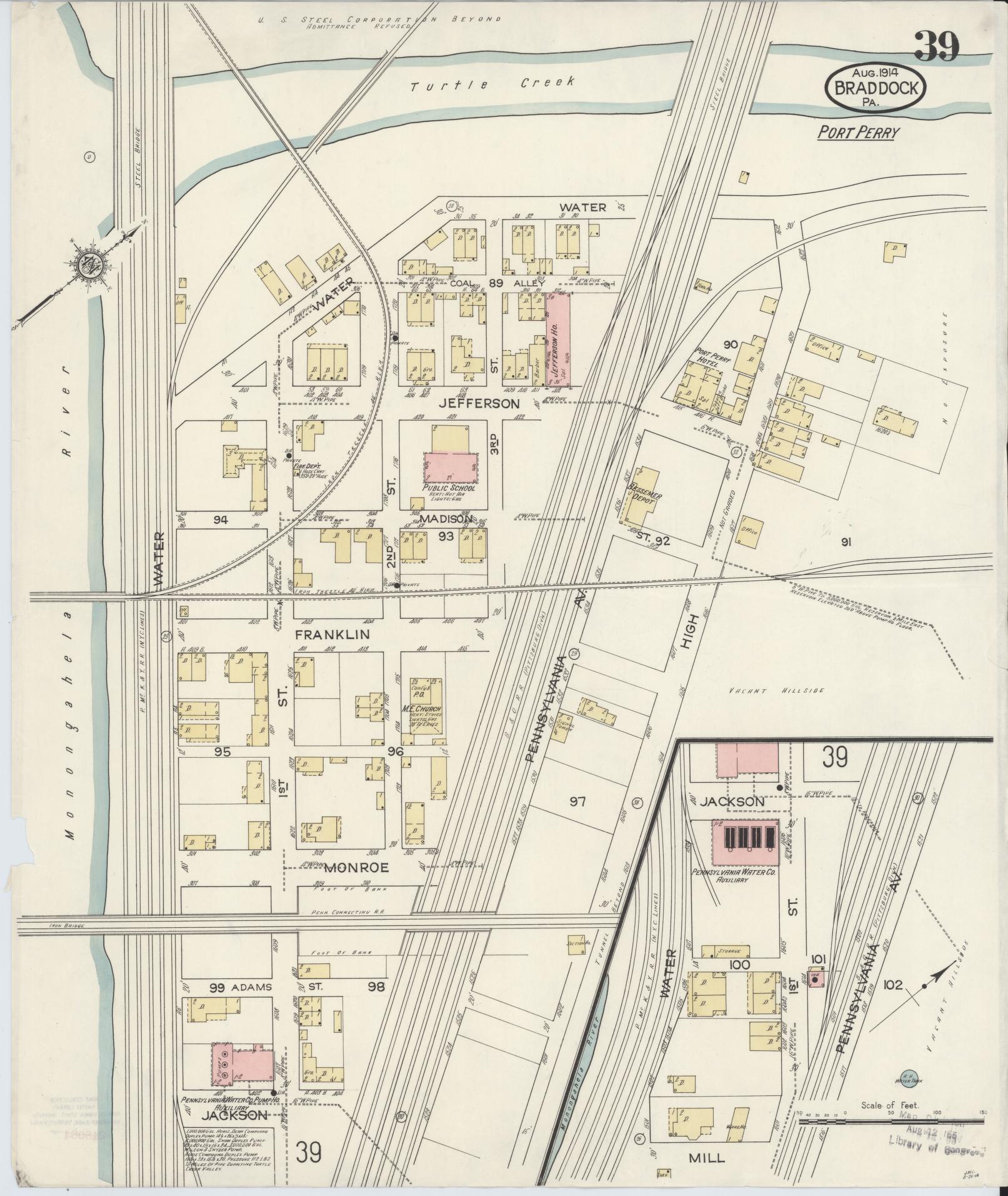Sanborn Fire Insurance Map from Braddock, Allegheny County, Pennsylvania (1914), Sheet #0039 - Historic Sanborn Fire Insurance Map Print, vintage old map wall art, antique decor, genealogy gift, Pennsylvania Pennsylvania map