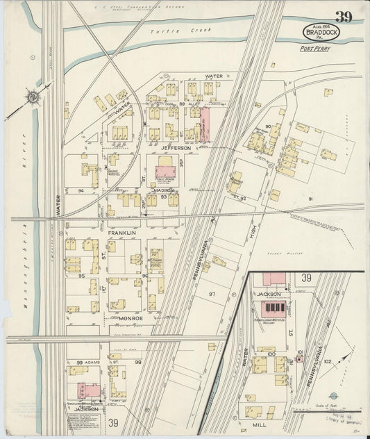 Sanborn Fire Insurance Map from Braddock, Allegheny County, Pennsylvania (1914), Sheet #0039 - Historic Sanborn Fire Insurance Map Print, vintage old map wall art, antique decor, genealogy gift, Pennsylvania Pennsylvania map