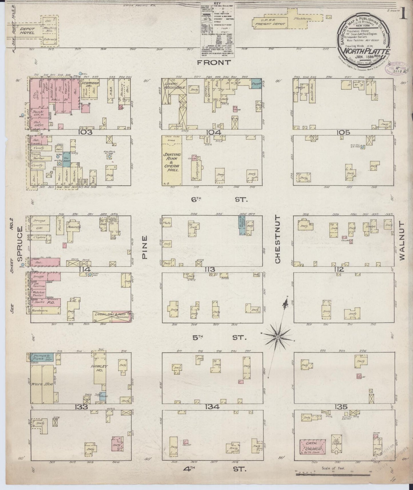 Sanborn Fire Insurance Map from North Platte, Lincoln County, Nebraska (1886), Sheet #0001 - Historic Sanborn Fire Insurance Map Print, vintage old map wall art, antique decor, genealogy gift, Nebraska Nebraska map