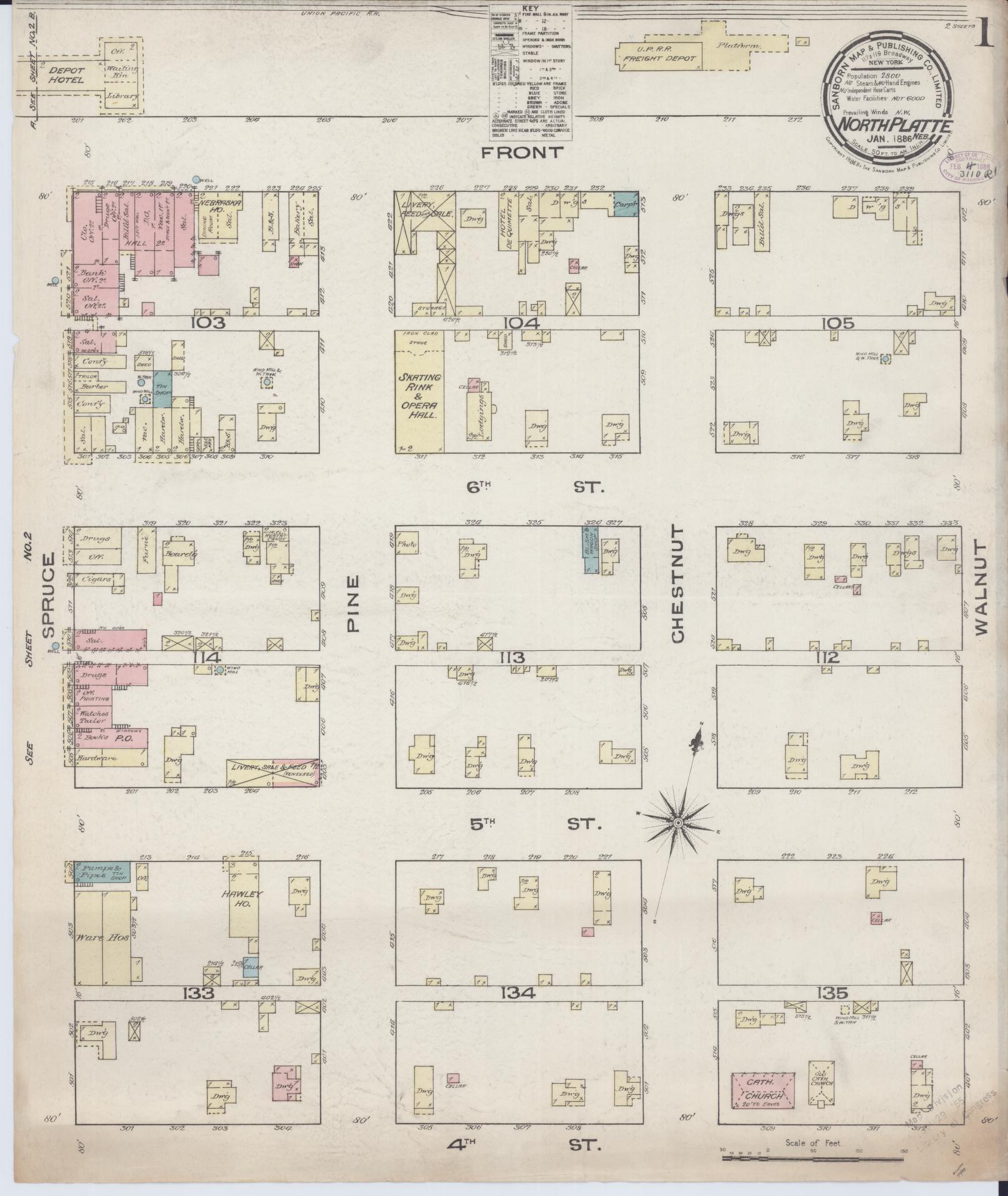 Sanborn Fire Insurance Map from North Platte, Lincoln County, Nebraska (1886), Sheet #0001 - Historic Sanborn Fire Insurance Map Print, vintage old map wall art, antique decor, genealogy gift, Nebraska Nebraska map