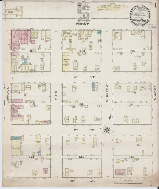 Sanborn Fire Insurance Map from North Platte, Lincoln County, Nebraska (1886), Sheet #0001 - Historic Sanborn Fire Insurance Map Print, vintage old map wall art, antique decor, genealogy gift, Nebraska Nebraska map