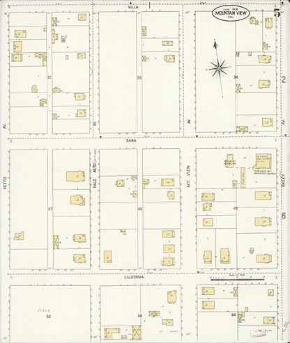 Sanborn Fire Insurance Map from Mountain View, Santa Clara County, California (1908), Sheet #0005 - Complete Map Set gallery image, historic Sanborn map, vintage wall art, California California