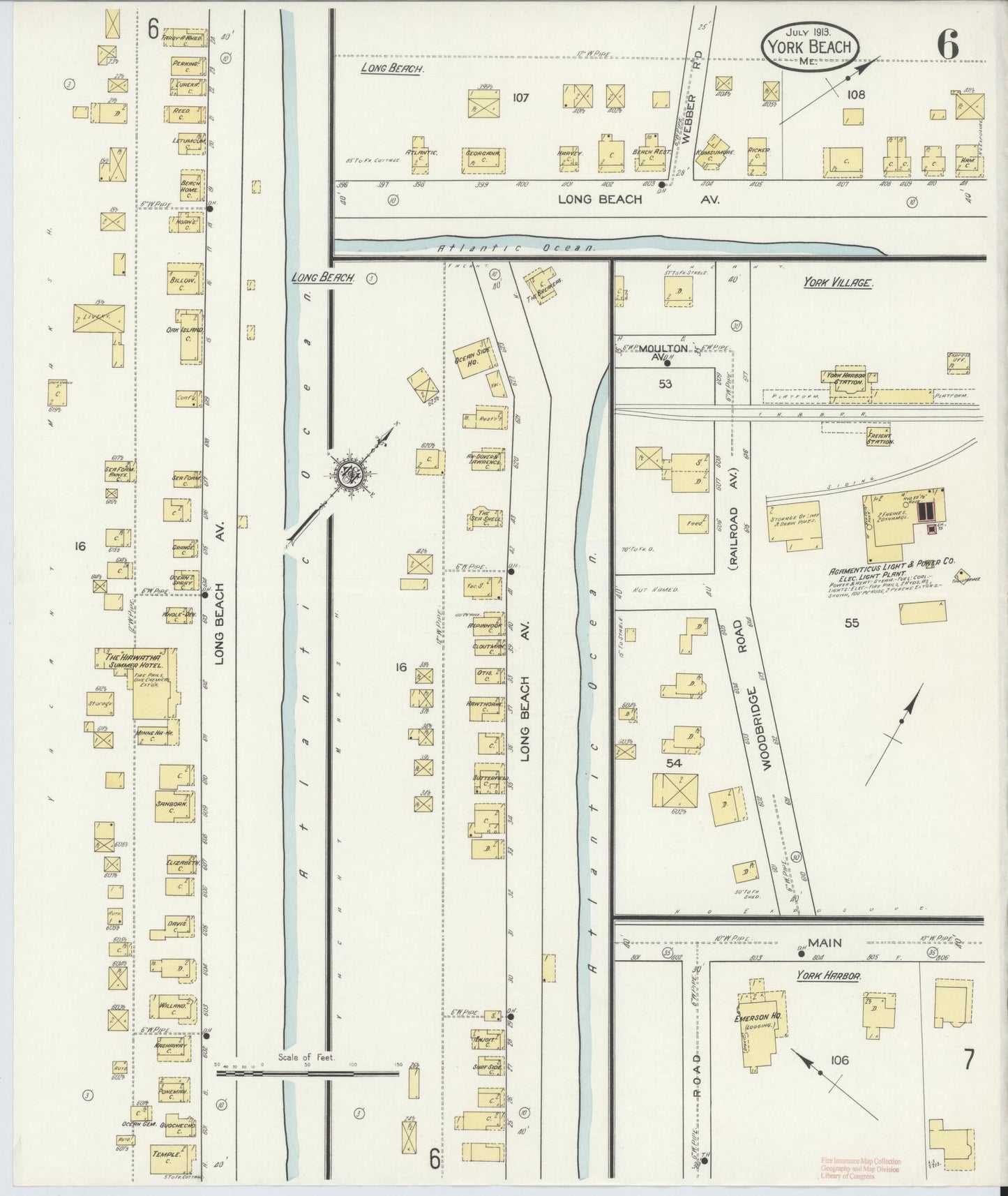 Sanborn Fire Insurance Map from York Beach, York County, Maine (1913), Sheet #0006 - Complete Map Set gallery image, historic Sanborn map, vintage wall art, Maine Maine