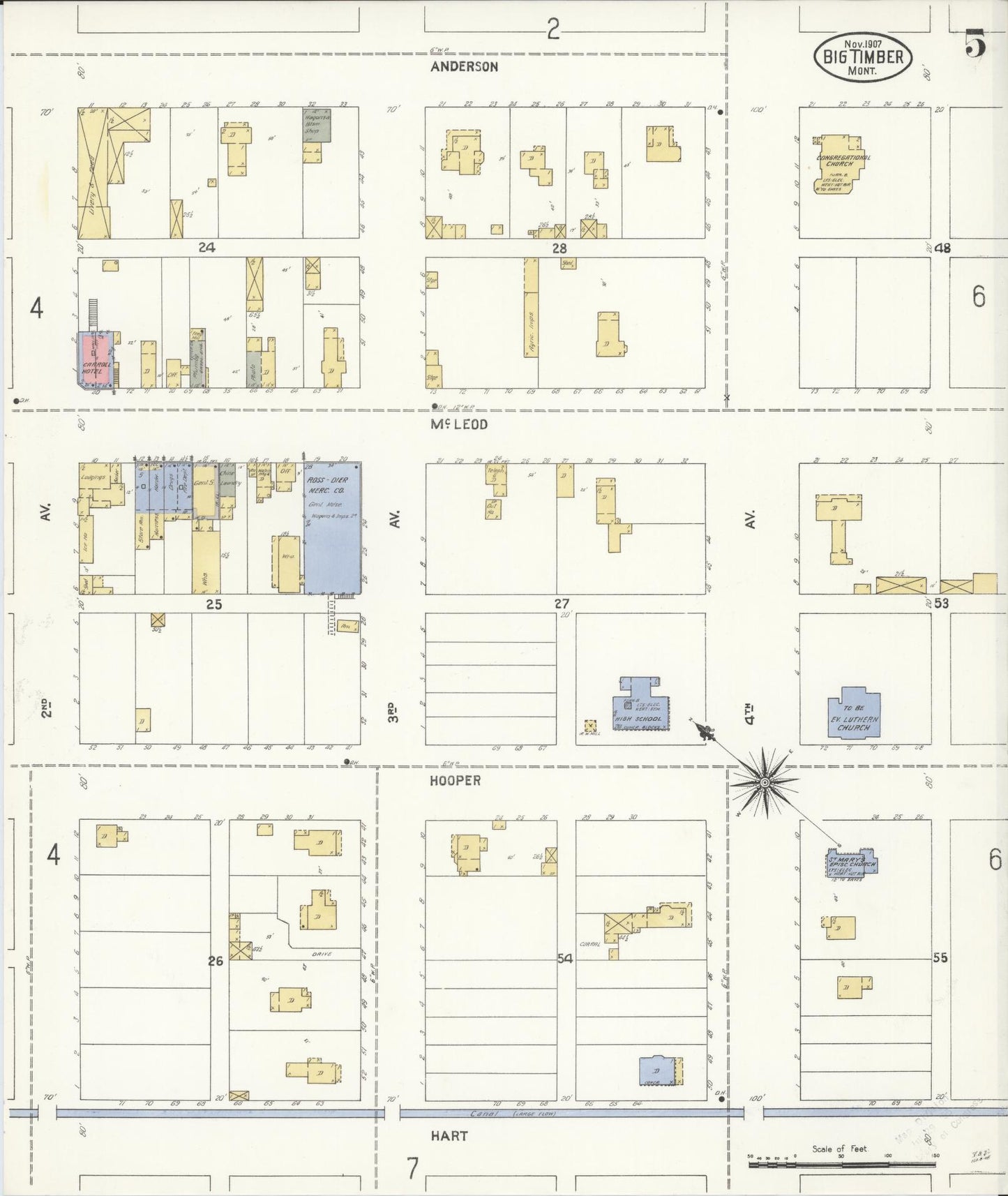 Sanborn Fire Insurance Map from Big Timber, Sweet Grass County, Montana (1907), Sheet #0005 - Complete Map Set gallery image, historic Sanborn map, vintage wall art, Montana Montana
