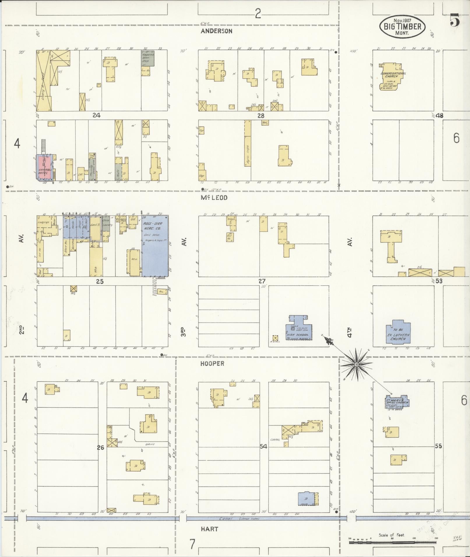 Sanborn Fire Insurance Map from Big Timber, Sweet Grass County, Montana (1907), Sheet #0005 - Complete Map Set gallery image, historic Sanborn map, vintage wall art, Montana Montana