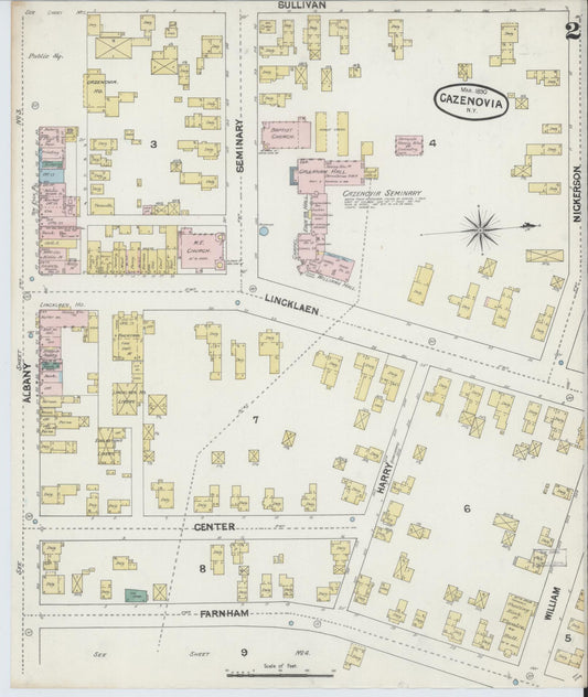 Sanborn Fire Insurance Map from Cazenovia, Madison County, New York (1890), Sheet #0002 - Historic Sanborn Fire Insurance Map Print, vintage old map wall art, antique decor, genealogy gift, New York New York map
