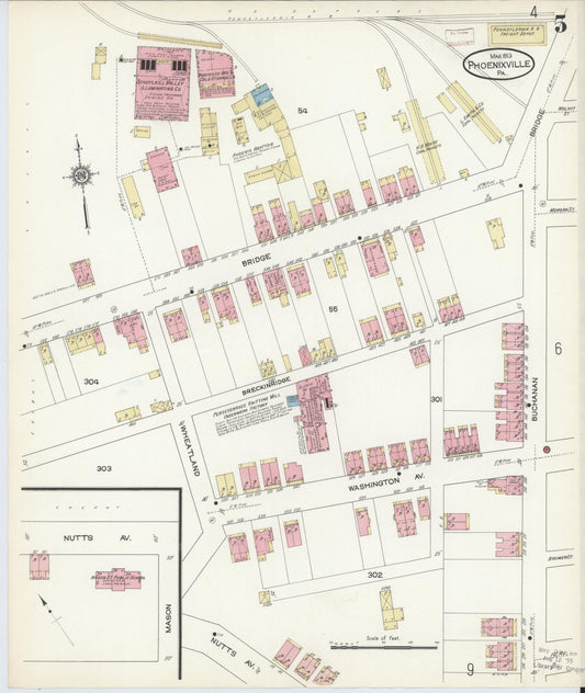 Sanborn Fire Insurance Map from Phoenixville, Chester County, Pennsylvania (1913), Sheet #0005 - Historic Sanborn Fire Insurance Map Print, vintage old map wall art, antique decor, genealogy gift, Pennsylvania Pennsylvania map