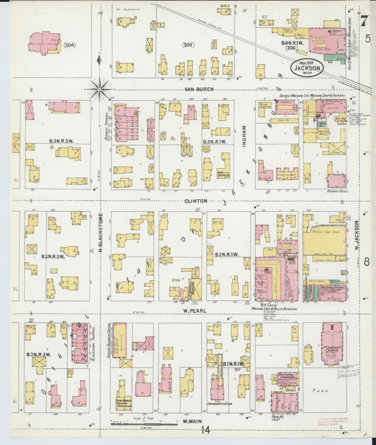 Sanborn Fire Insurance Map from Jackson, Jackson County, Michigan (1899), Sheet #0007 - Historic Sanborn Fire Insurance Map Print, vintage old map wall art, antique decor, genealogy gift, Michigan Michigan map