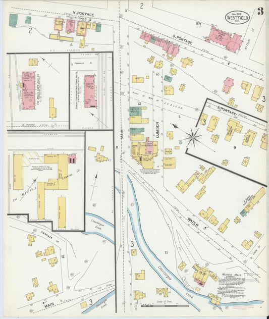Sanborn Fire Insurance Map from Westfield, Chautauqua County, New York (1902), Sheet #0003 - Historic Sanborn Fire Insurance Map Print, vintage old map wall art, antique decor, genealogy gift, New York New York map