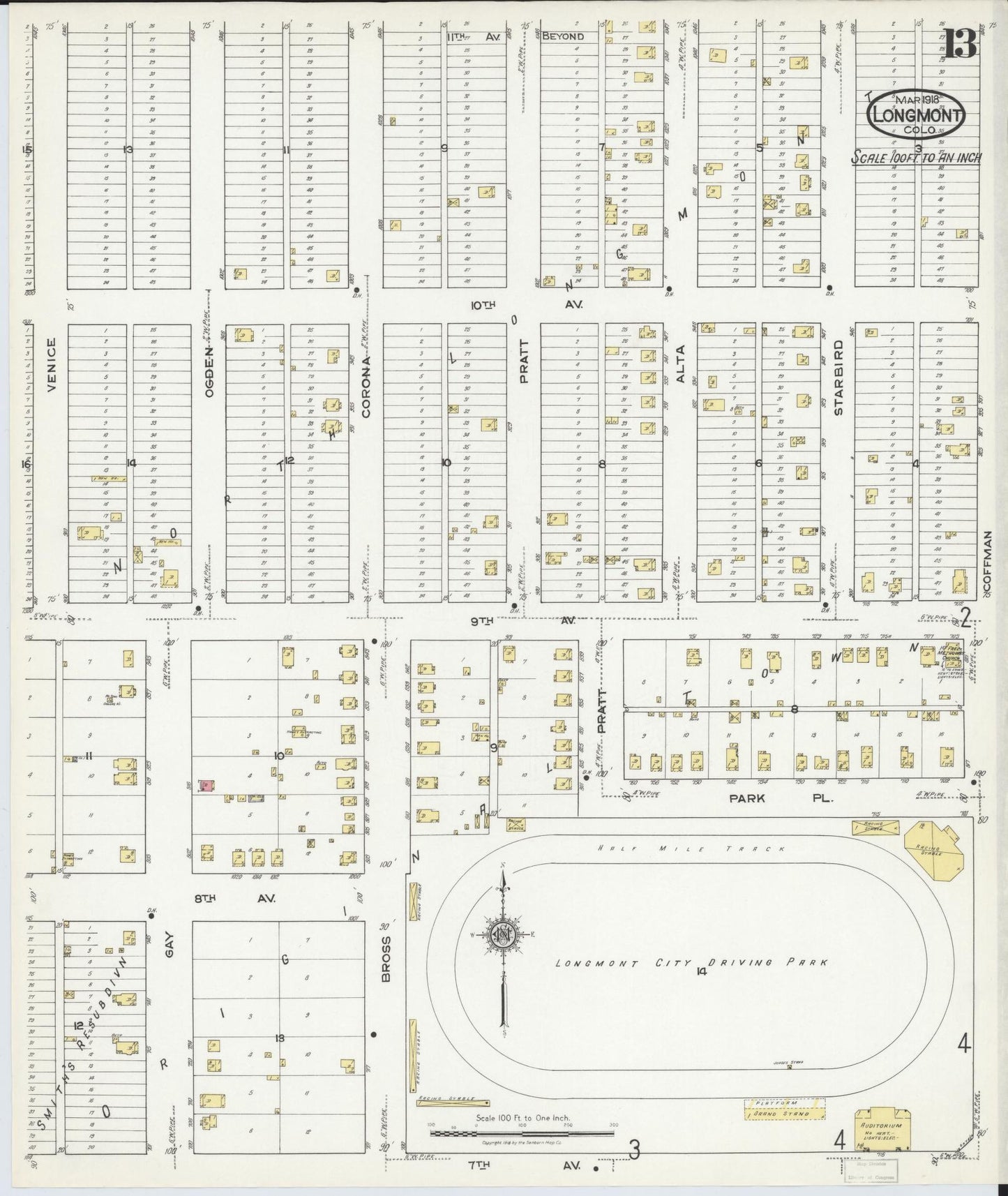 Sanborn Fire Insurance Map from Longmont, Boulder County, Colorado (1918), Sheet #0013 - Historic Sanborn Fire Insurance Map Print, vintage old map wall art, antique decor, genealogy gift, Colorado Colorado map