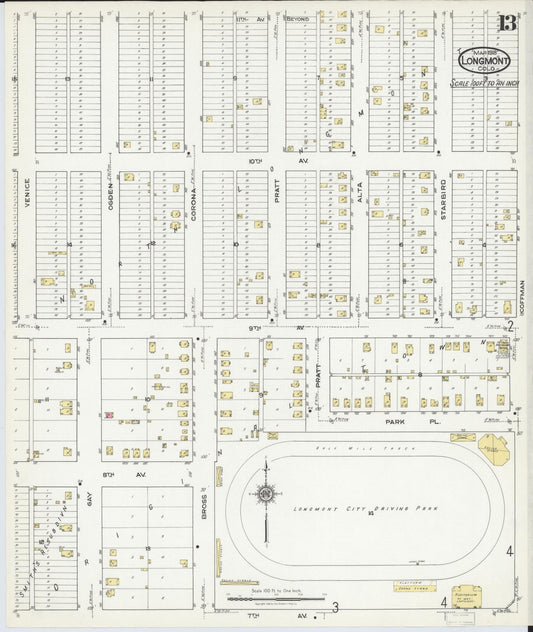 Sanborn Fire Insurance Map from Longmont, Boulder County, Colorado (1918), Sheet #0013 - Historic Sanborn Fire Insurance Map Print, vintage old map wall art, antique decor, genealogy gift, Colorado Colorado map