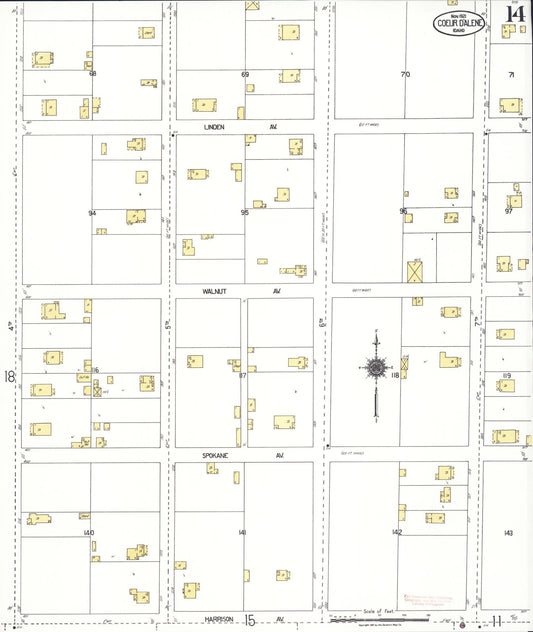 Sanborn Fire Insurance Map from Coeur D'alene, Kootenai County, Idaho (1921), Sheet #0014 - Historic Sanborn Fire Insurance Map Print, vintage old map wall art, antique decor, genealogy gift, Idaho Idaho map