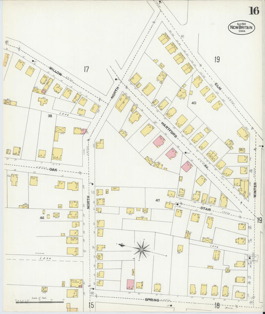 Sanborn Fire Insurance Map from New Britain, Hartford County, Connecticut (1901), Sheet #0016 - Historic Sanborn Fire Insurance Map Print, vintage old map wall art, antique decor, genealogy gift, Connecticut Connecticut map