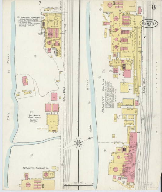 Sanborn Fire Insurance Map from Rochester, Beaver County, Pennsylvania (1898), Sheet #0008 - Historic Sanborn Fire Insurance Map Print, vintage old map wall art, antique decor, genealogy gift, Pennsylvania Pennsylvania map
