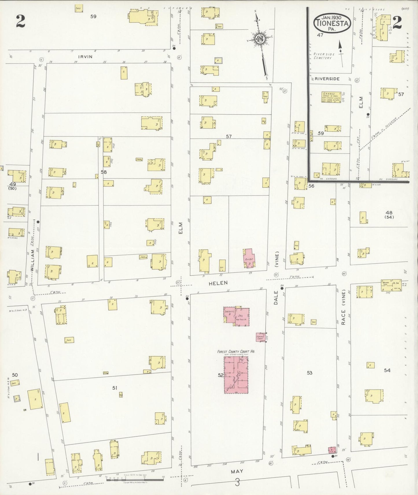 Sanborn Fire Insurance Map from Tionesta, Forest County, Pennsylvania (1930), Sheet #0002 - Complete Map Set gallery image, historic Sanborn map, vintage wall art, Pennsylvania Pennsylvania