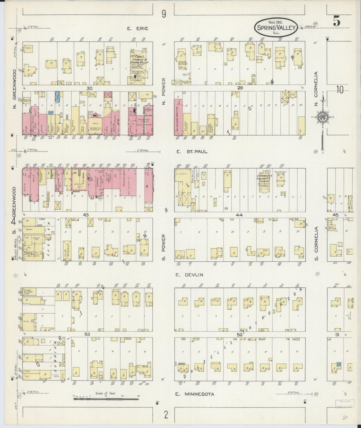 Sanborn Fire Insurance Map from Spring Valley, Bureau County, Illinois (1913), Sheet #0005 - Historic Sanborn Fire Insurance Map Print, vintage old map wall art, antique decor, genealogy gift, Illinois Illinois map