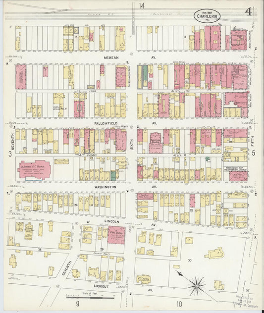 Sanborn Fire Insurance Map from Charleroi, Washington County, Pennsylvania (1907), Sheet #0004 - Historic Sanborn Fire Insurance Map Print, vintage old map wall art, antique decor, genealogy gift, Pennsylvania Pennsylvania map