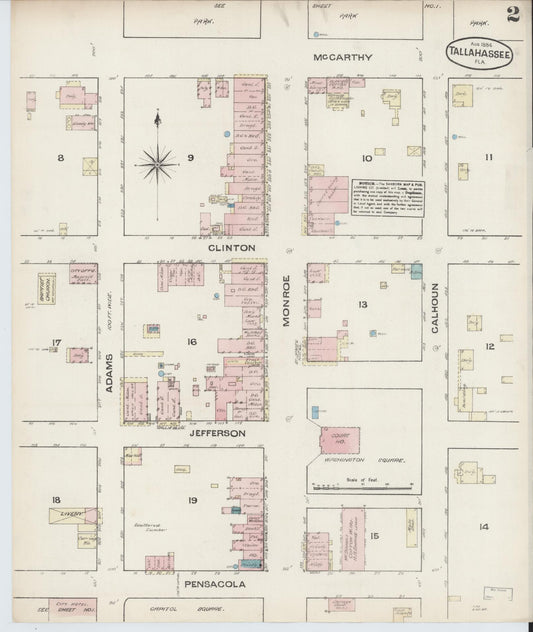 Sanborn Fire Insurance Map from Tallahassee, Leon County, Florida (1884), Sheet #0002 - Historic Sanborn Fire Insurance Map Print, vintage old map wall art, antique decor, genealogy gift, Florida Florida map
