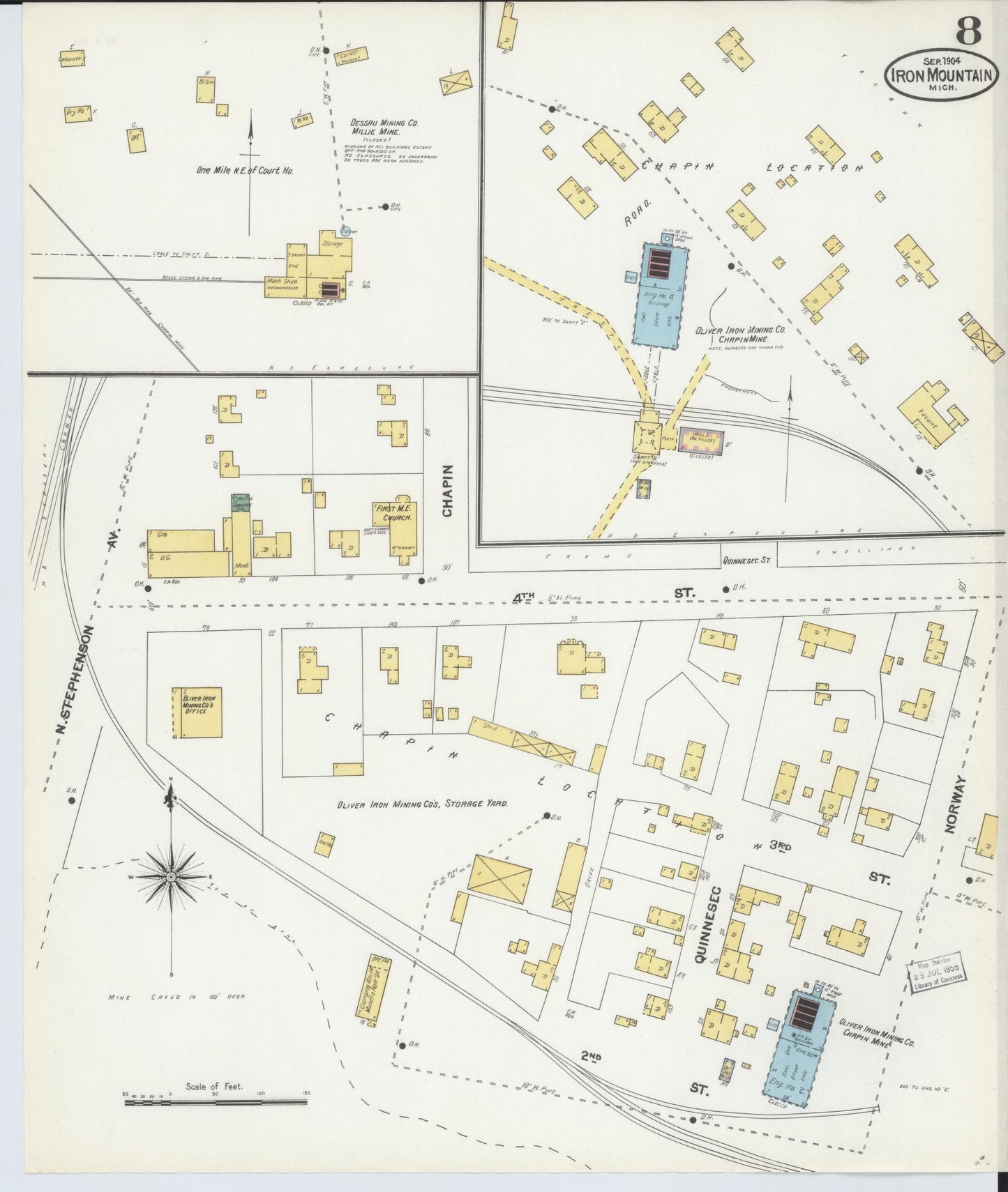 Sanborn Fire Insurance Map from Iron Mountain, Dickinson County, Michigan (1904), Sheet #0008 - Complete Map Set gallery image, historic Sanborn map, vintage wall art, Michigan Michigan