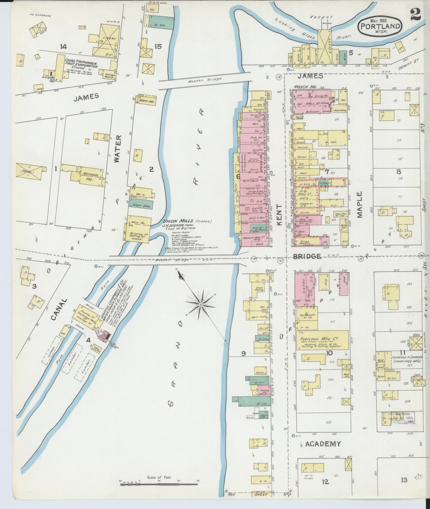 Sanborn Fire Insurance Map from Portland, Ionia County, Michigan (1892), Sheet #0002 - Complete Map Set gallery image, historic Sanborn map, vintage wall art, Michigan Michigan