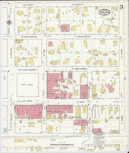 Sanborn Fire Insurance Map from Oakland, Coles County, Illinois (1916), Sheet #0003 - Historic Sanborn Fire Insurance Map Print, vintage old map wall art, antique decor, genealogy gift, Illinois Illinois map