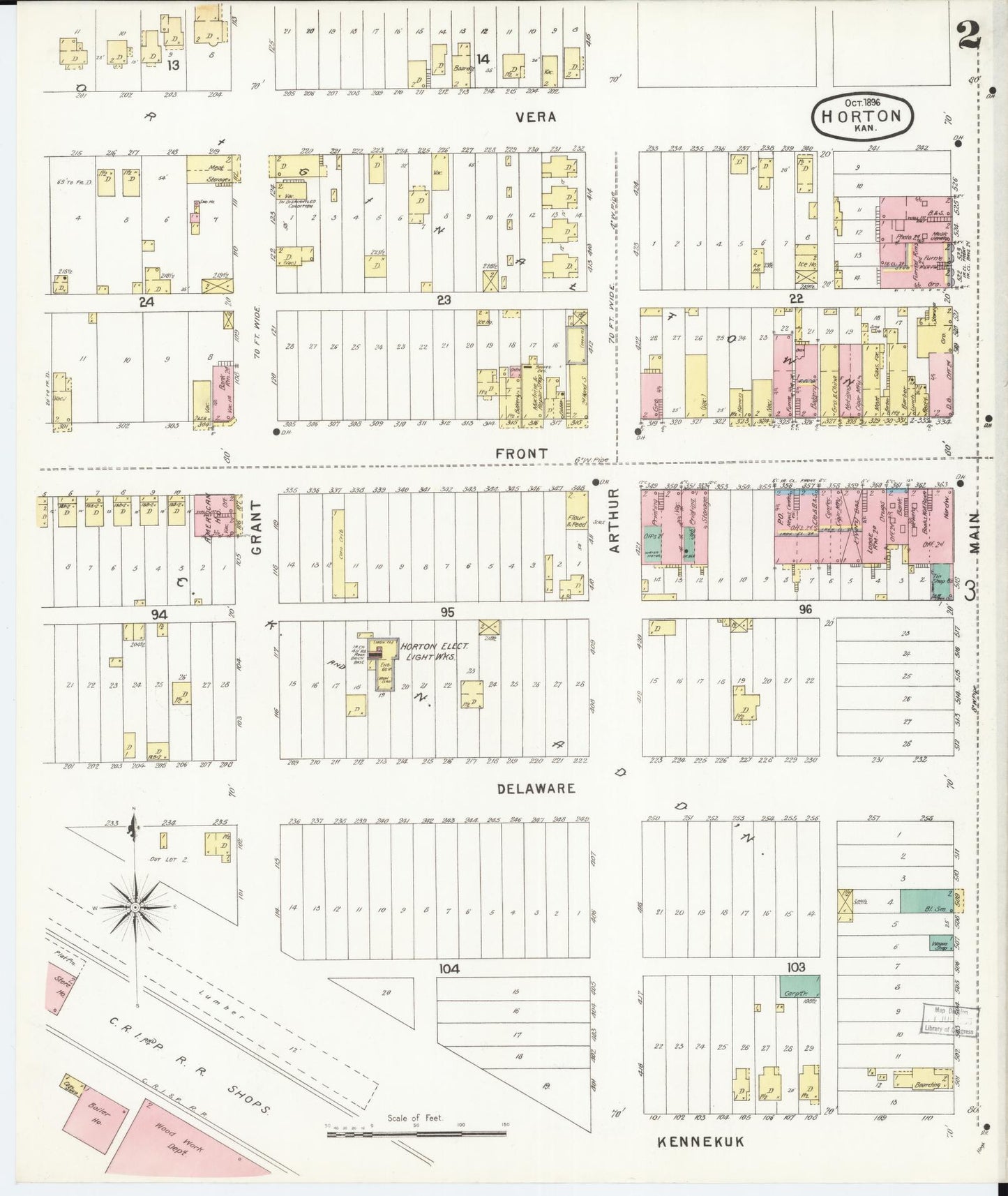 Sanborn Fire Insurance Map from Horton, Brown County, Kansas (1896), Sheet #0002 - Historic Sanborn Fire Insurance Map Print, vintage old map wall art, antique decor, genealogy gift, Kansas Kansas map