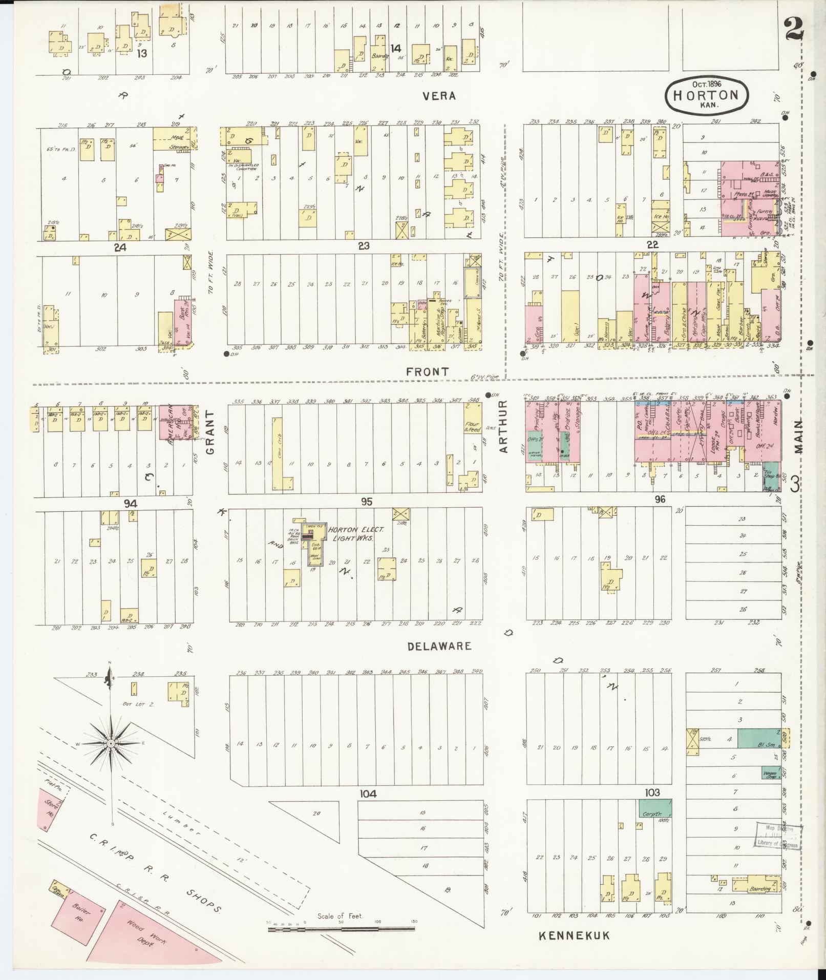 Sanborn Fire Insurance Map from Horton, Brown County, Kansas (1896), Sheet #0002 - Historic Sanborn Fire Insurance Map Print, vintage old map wall art, antique decor, genealogy gift, Kansas Kansas map