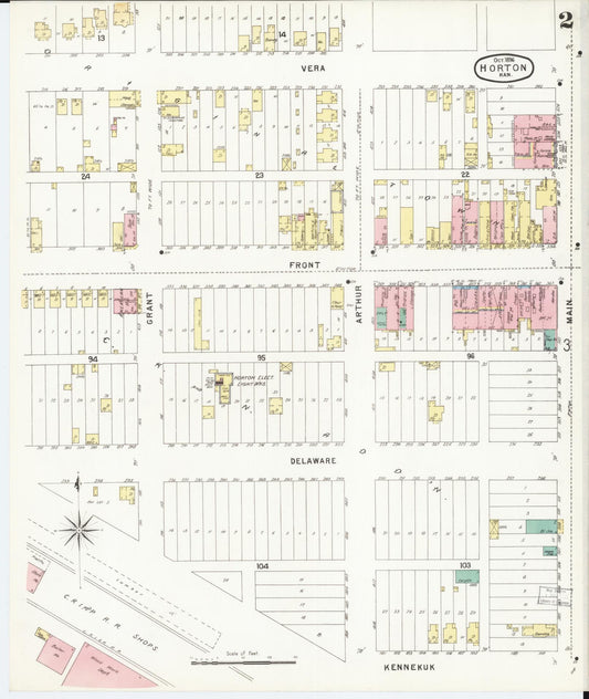 Sanborn Fire Insurance Map from Horton, Brown County, Kansas (1896), Sheet #0002 - Historic Sanborn Fire Insurance Map Print, vintage old map wall art, antique decor, genealogy gift, Kansas Kansas map
