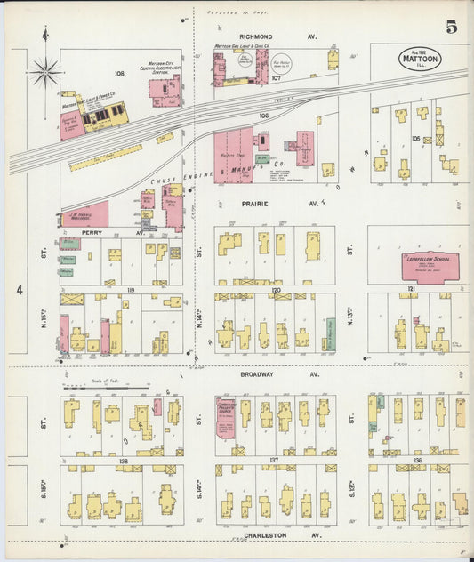 Sanborn Fire Insurance Map from Mattoon, Coles County, Illinois (1902), Sheet #0005 - Historic Sanborn Fire Insurance Map Print, vintage old map wall art, antique decor, genealogy gift, Illinois Illinois map