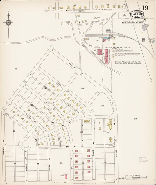 Sanborn Fire Insurance Map from Gallup, Mckinley County, New Mexico (1922), Sheet #0019 - Historic Sanborn Fire Insurance Map Print, vintage old map wall art, antique decor, genealogy gift, New Mexico New Mexico map