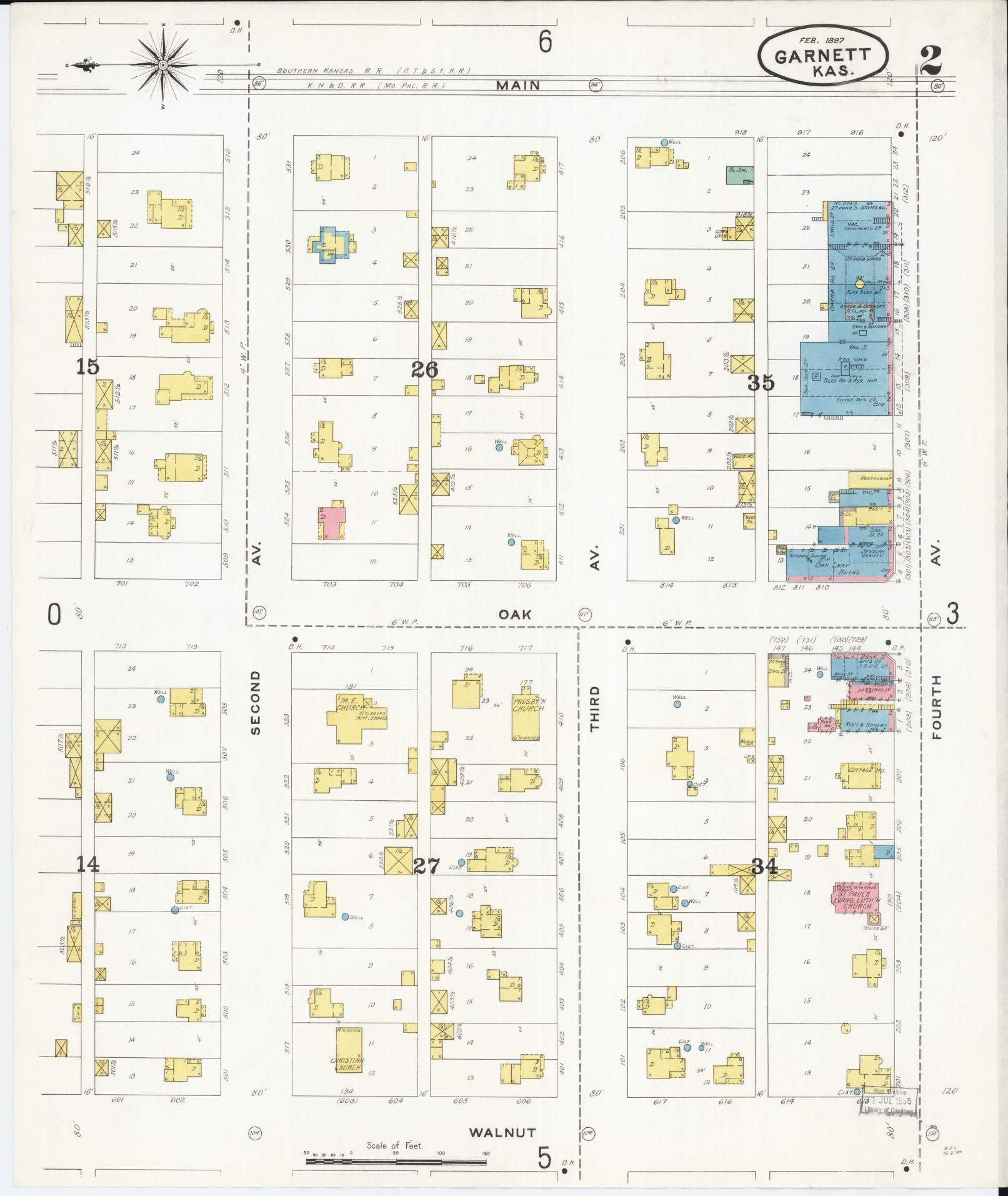 Sanborn Fire Insurance Map from Garnett, Anderson County, Kansas (1897), Sheet #0002 - Historic Sanborn Fire Insurance Map Print, vintage old map wall art, antique decor, genealogy gift, Kansas Kansas map