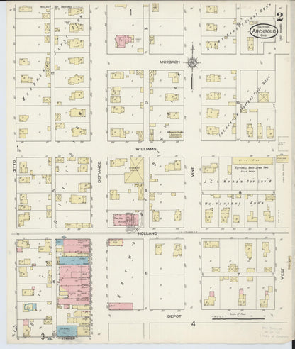 Sanborn Fire Insurance Map from Archbold, Fulton County, Ohio (1914), Sheet #0002 - Complete Map Set gallery image, historic Sanborn map, vintage wall art, Ohio Ohio