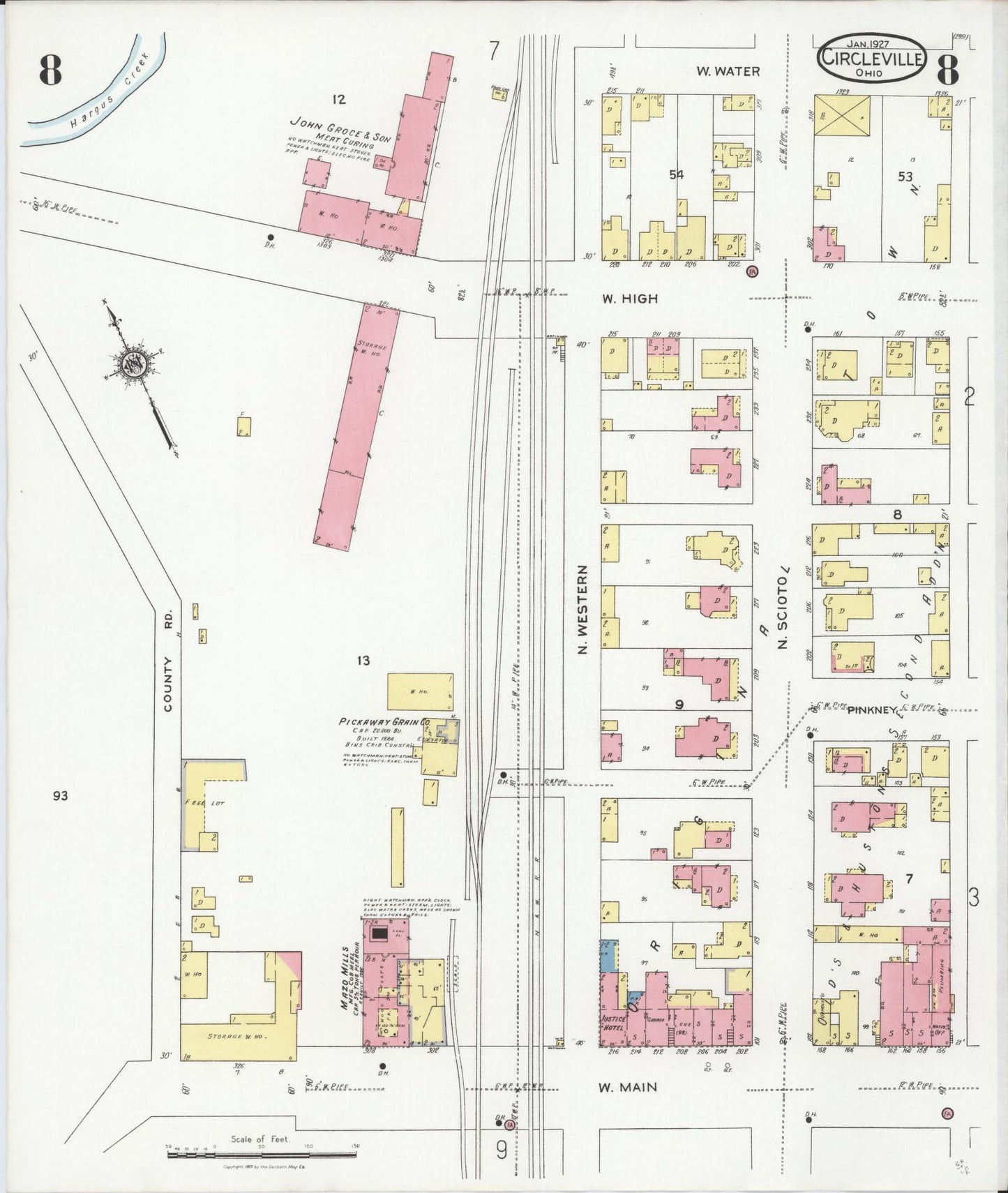 Sanborn Fire Insurance Map from Circleville, Pickaway County, Ohio (1927), Sheet #0008 - Complete Map Set gallery image, historic Sanborn map, vintage wall art, Ohio Ohio