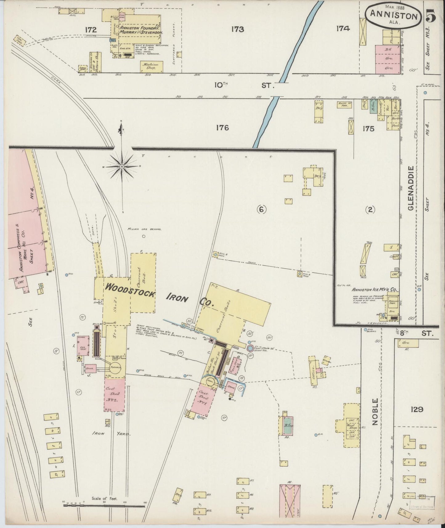 Sanborn Fire Insurance Map from Anniston, Calhoun County, Alabama (1888), Sheet #0005 - Complete Map Set gallery image, historic Sanborn map, vintage wall art, Alabama Alabama